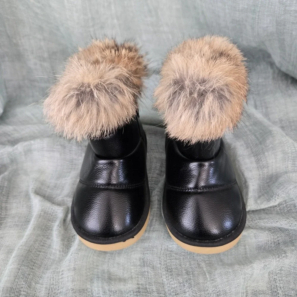 Merence Comfy Kids Toddler Girl's Boots Black w/ Faux Fur Trim Size 24 Months